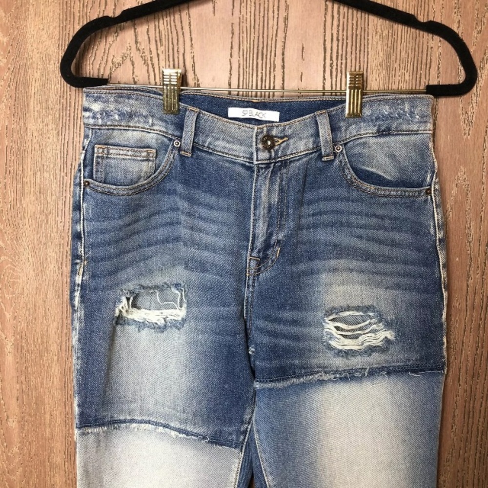 Sp Black Destroyed Patchwork Crop Jeans - image 4